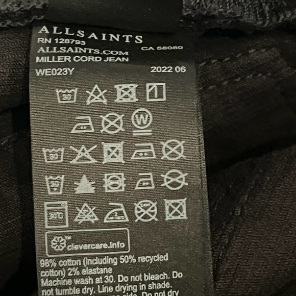 ALL SAINTS MILLER‎ CORDUROY SKINNY JEANS IN BLACK NWT WOMEN'S SIZE 27 - Picture 15 of 16